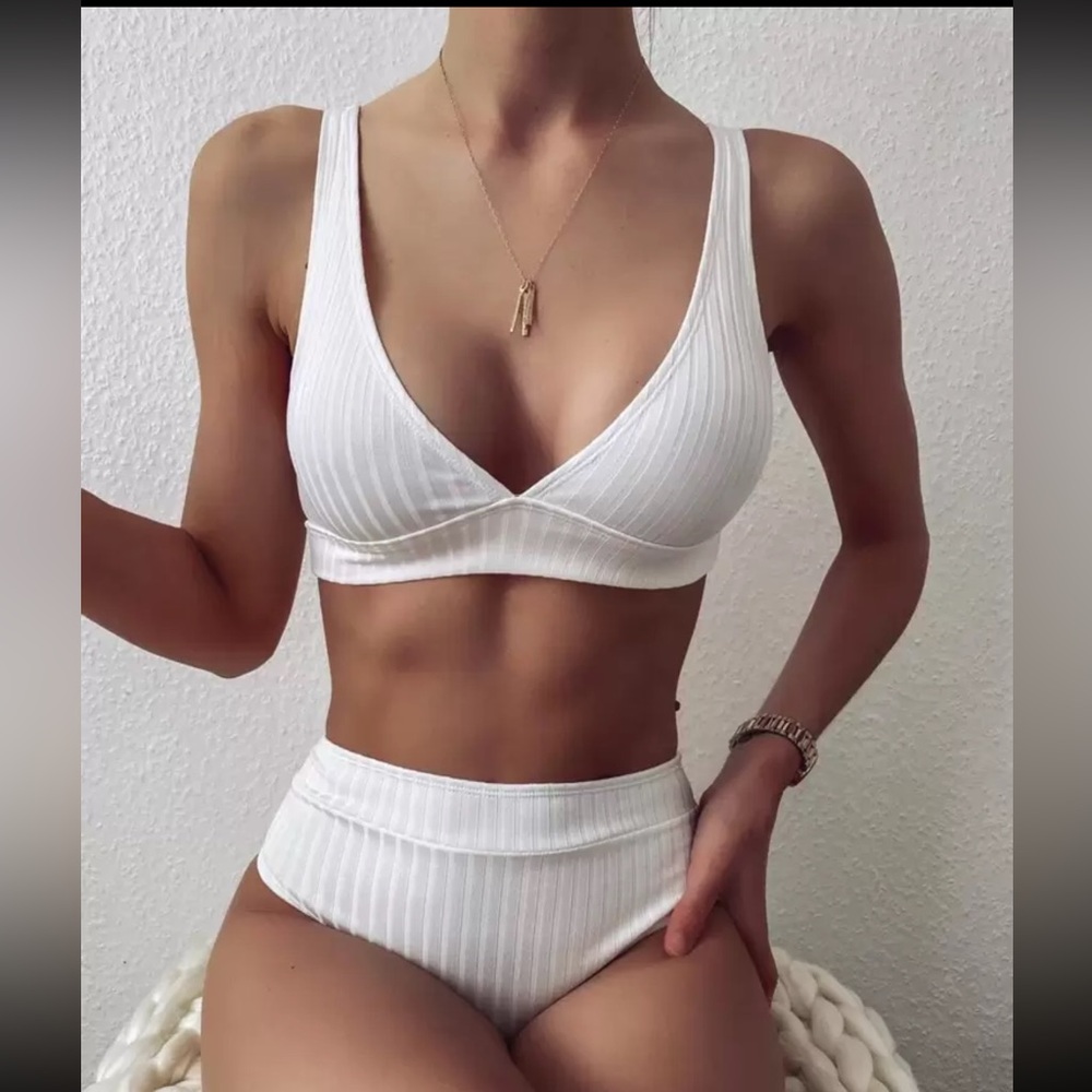 NWT | SHEIN | Woman’s Sz L | White Ribbed Swimwear